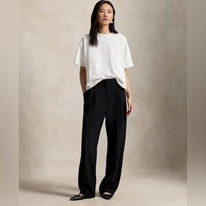 Lauren Ralph Lauren Classic High-Waist Wide-Leg Pants in Black 100% wool